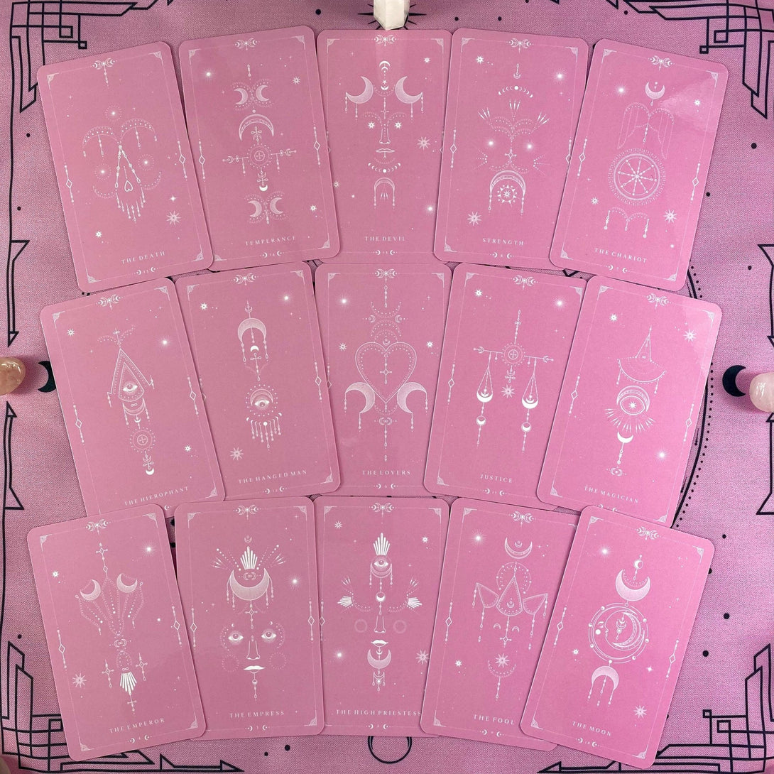 Minimalistic Pink White Tarot Deck - Dark Forest Tarot Cards