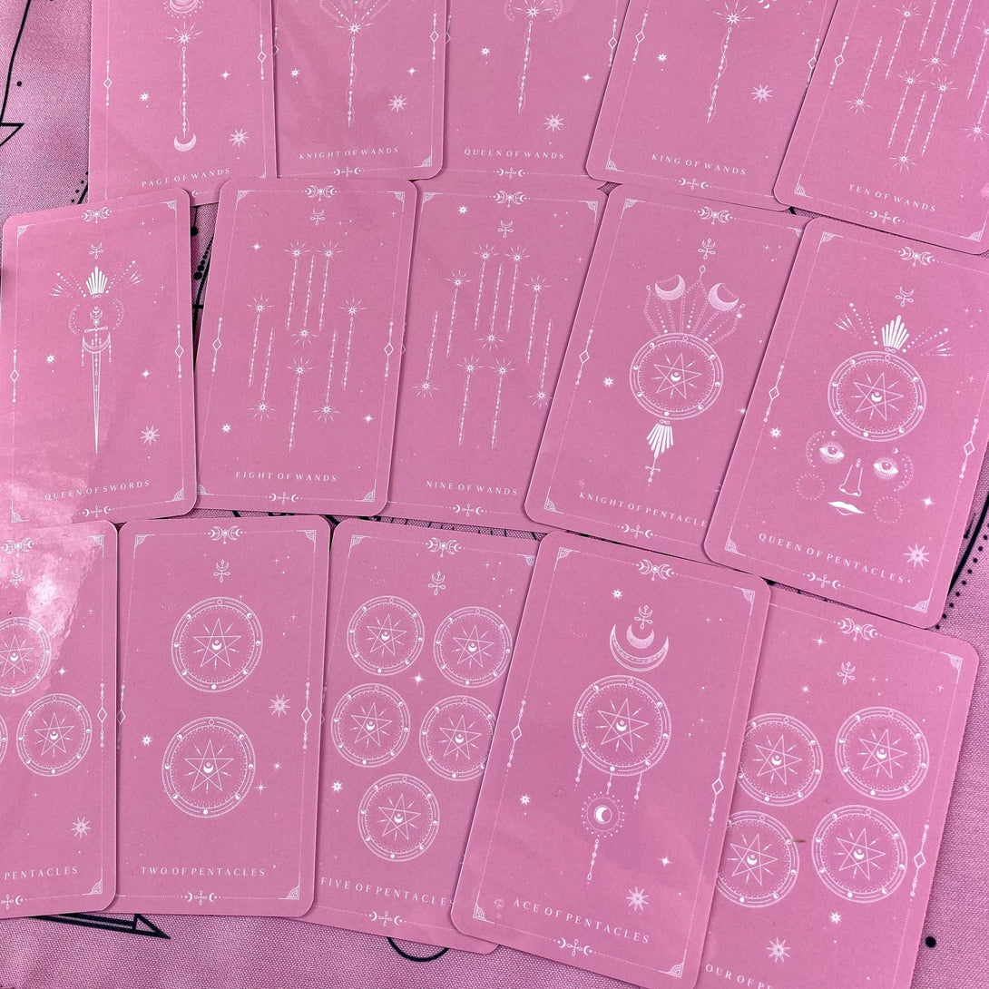 Minimalistic Pink White Tarot Deck - Dark Forest Tarot Cards