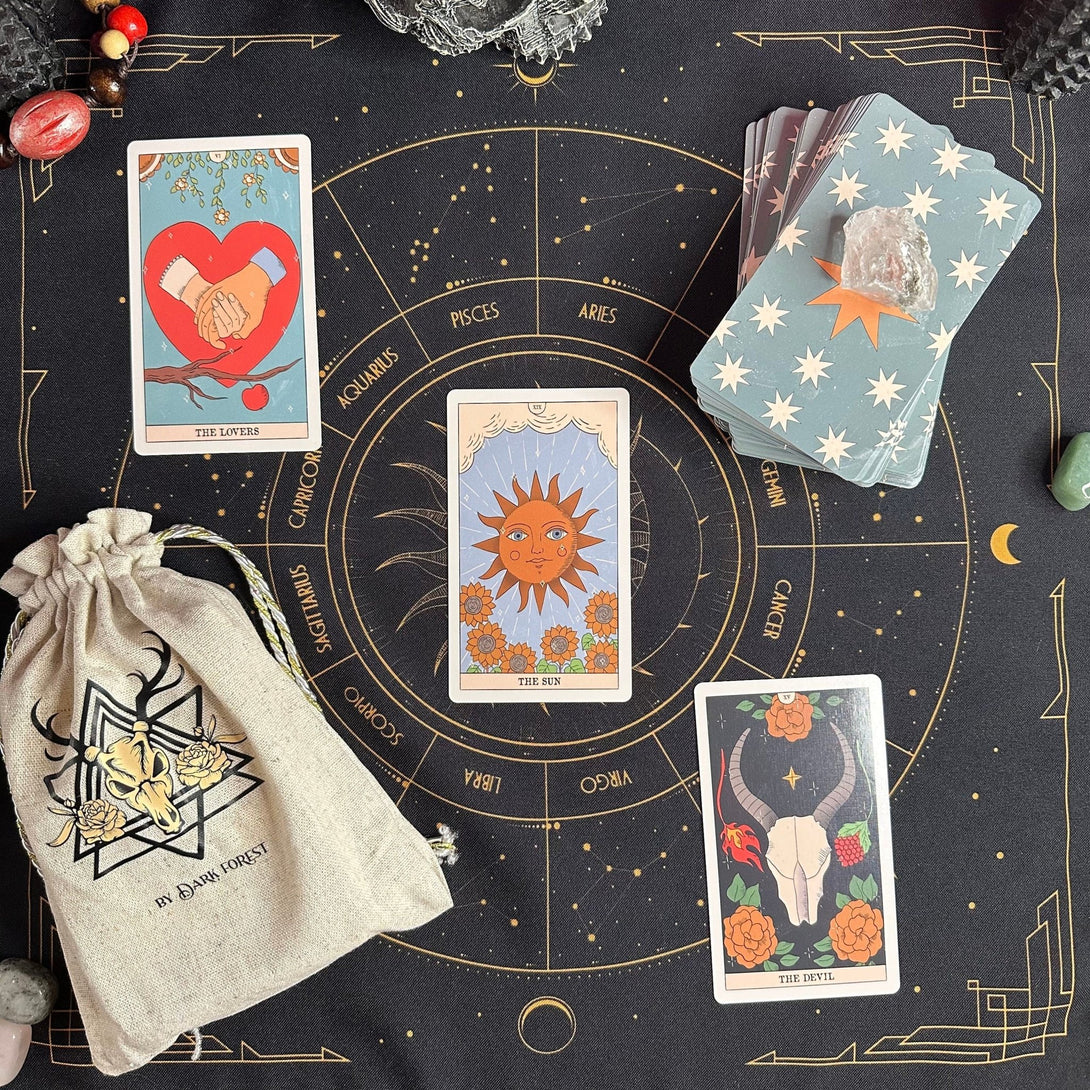 Moon Magic Tarot Deck.Eco Linen Cardboard - Dark Forest Tarot Cards