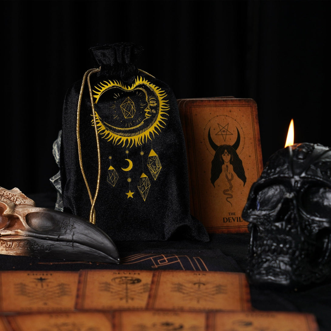 Set Black Gold Tarot Bag & Tarot Cloth for Tarot Cards - Dark Forest Tarot Cards