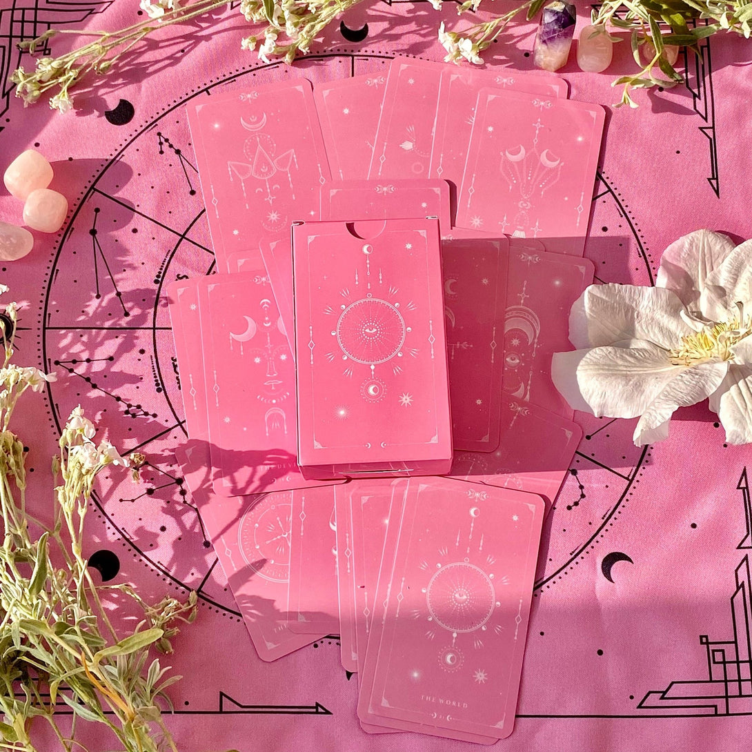 Set Pink Tarot Bag & Tarot Cloth for Tarot Cards - Dark Forest Tarot Cards