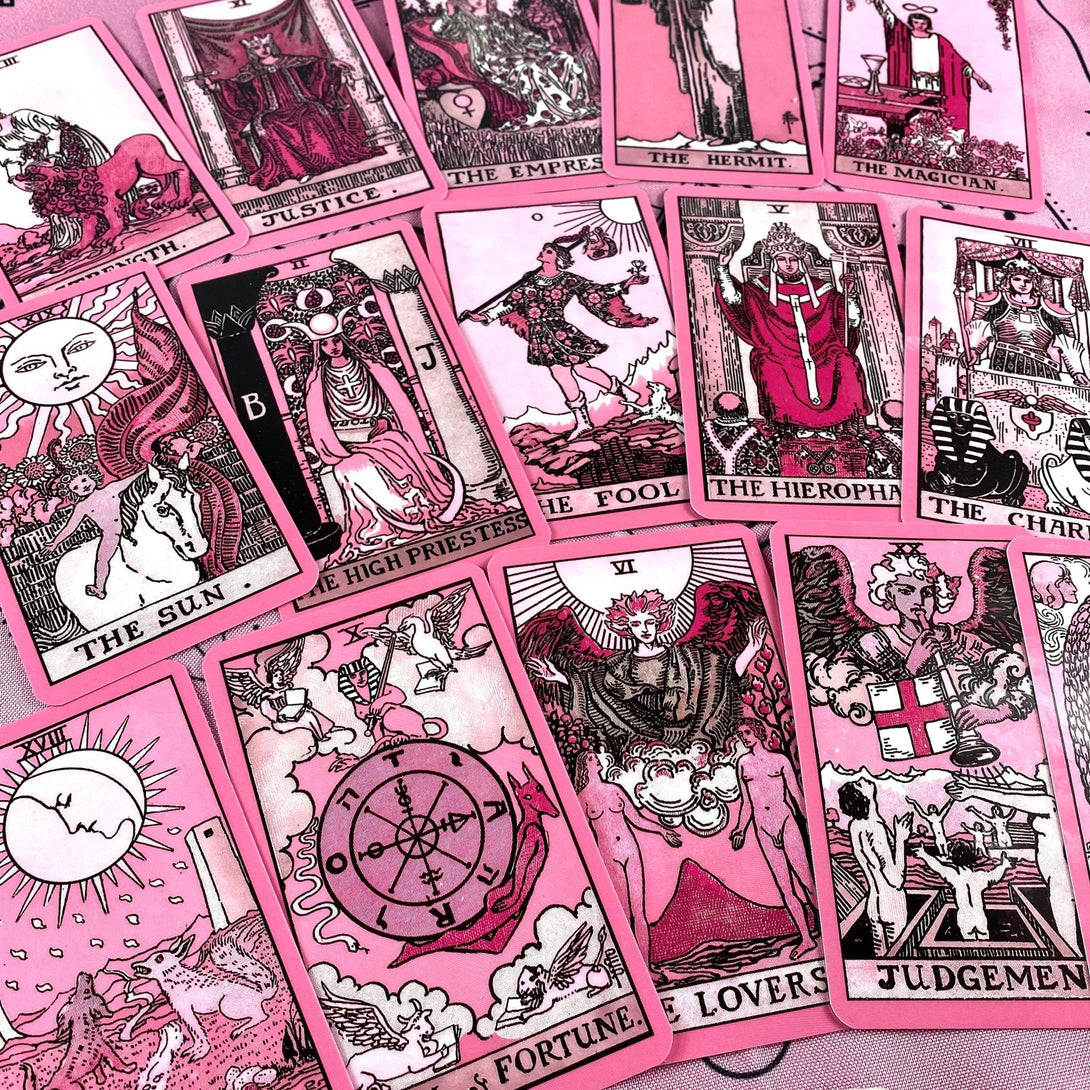 the Rider Waite Pink Vintage Tarot Deck - Dark Forest Tarot Cards