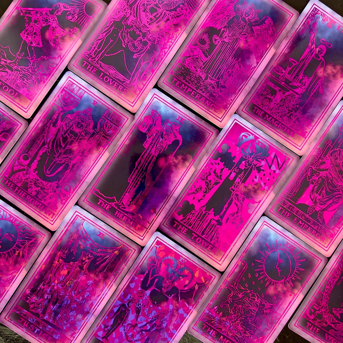 the Rider Waite Purple Neon Foil Tarot Deck - Dark Forest Tarot Cards