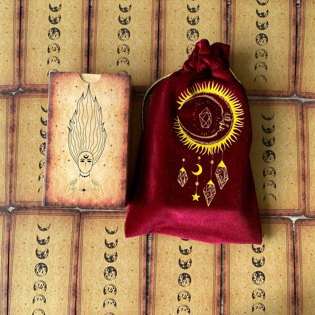 Velvet Tarot Bag Red & Gold - Dark Forest Tarot Cards