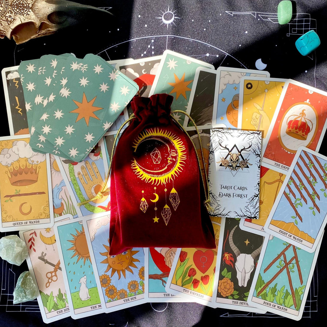 Velvet Tarot Bag Red & Gold - Dark Forest Tarot Cards