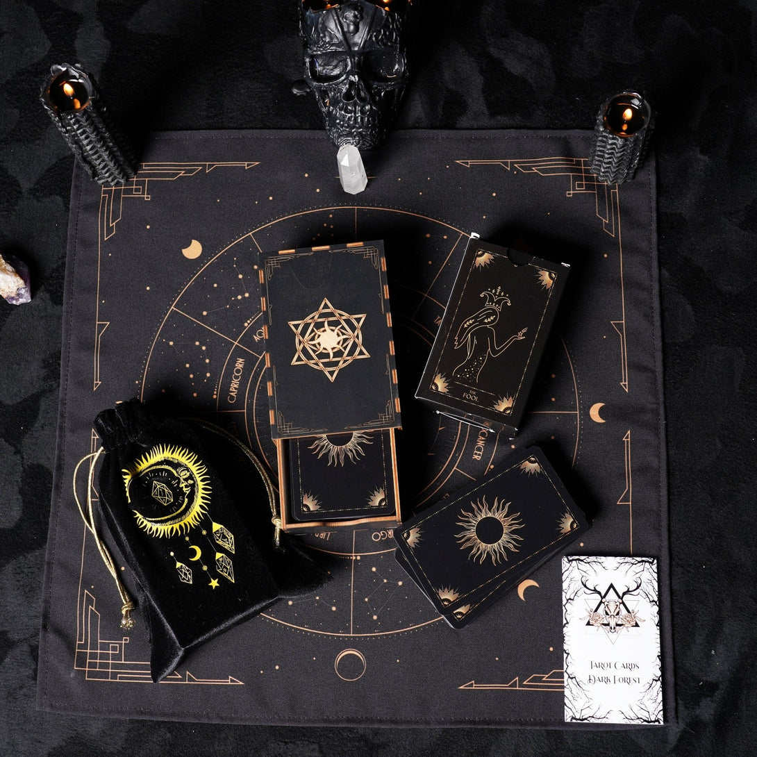Velvet Tarot Cards Bag Black&Gold - Dark Forest Tarot Cards